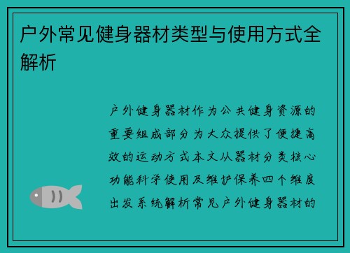 户外常见健身器材类型与使用方式全解析